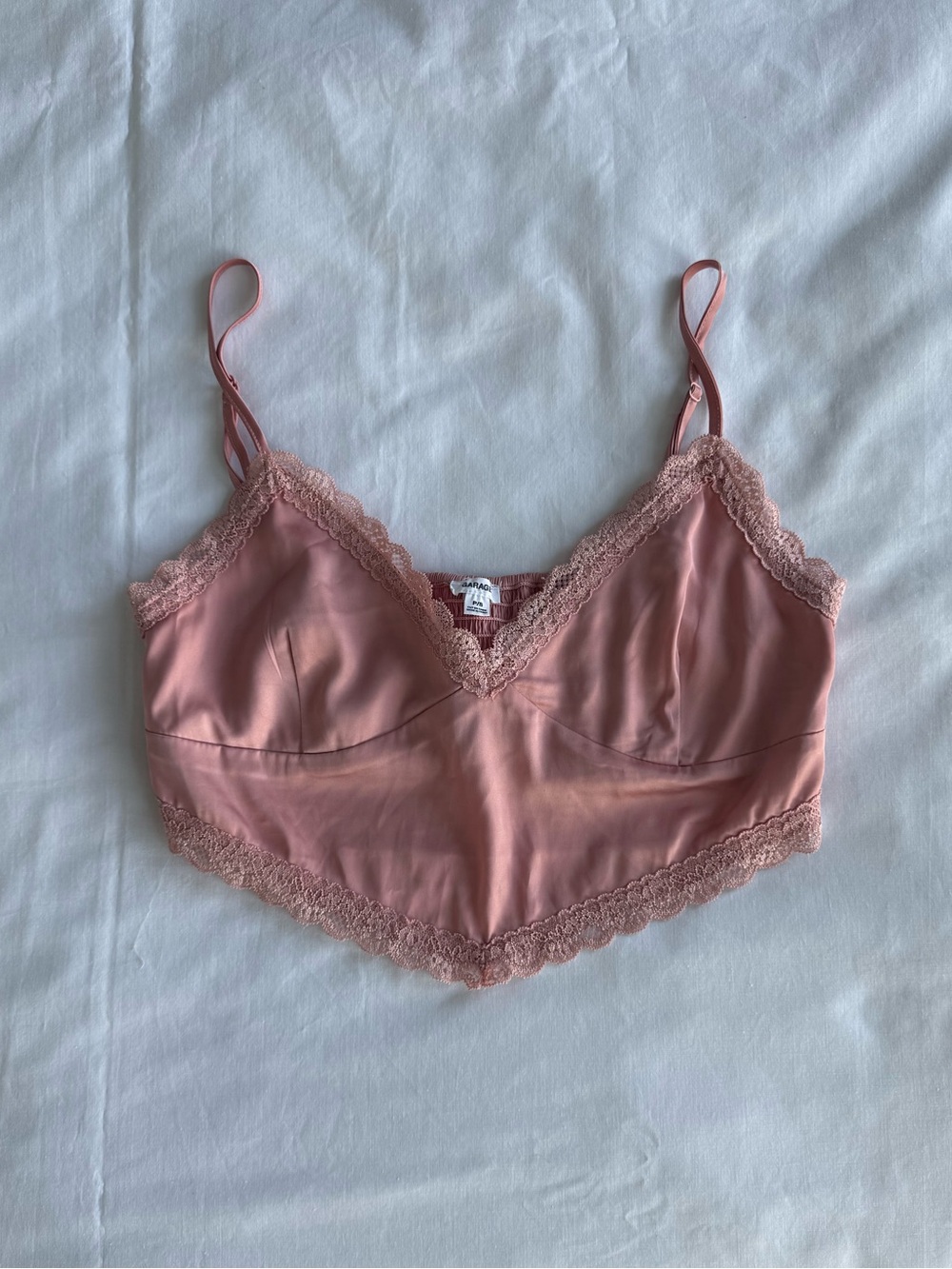 Garage Pink Lace-Trim Satin Crop Top